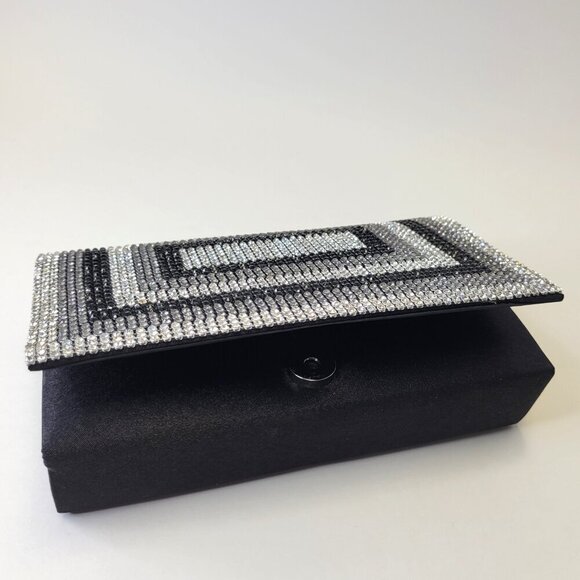 Black Silver Flap Clutch Purse with Rhinestones Formal Envelope Clutch Purse - Picture 5 of 15